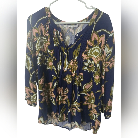 Daniel Rainn Navy Floral Blouse, Plus Size XXL - Picture 1 of 4
